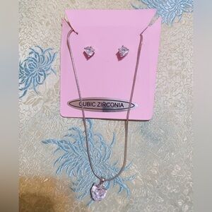 Cubic Zirconia Silver Necklace and Earring Set